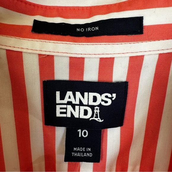 NWT Land’s End Women's No Iron Button Front Shirt Pink White 100% Cotton Sz 10 - Picture 6 of 8